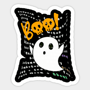 A white ghost on the background of Halloween inscriptions Sticker